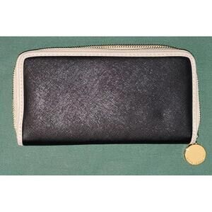 Black and White Women's Zip-Around Wallet with Gold Accent